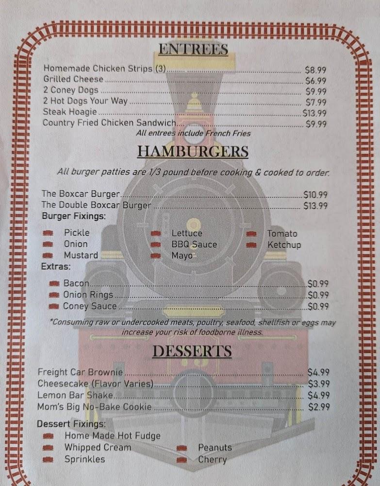 Boxcar Diner Menu image 1